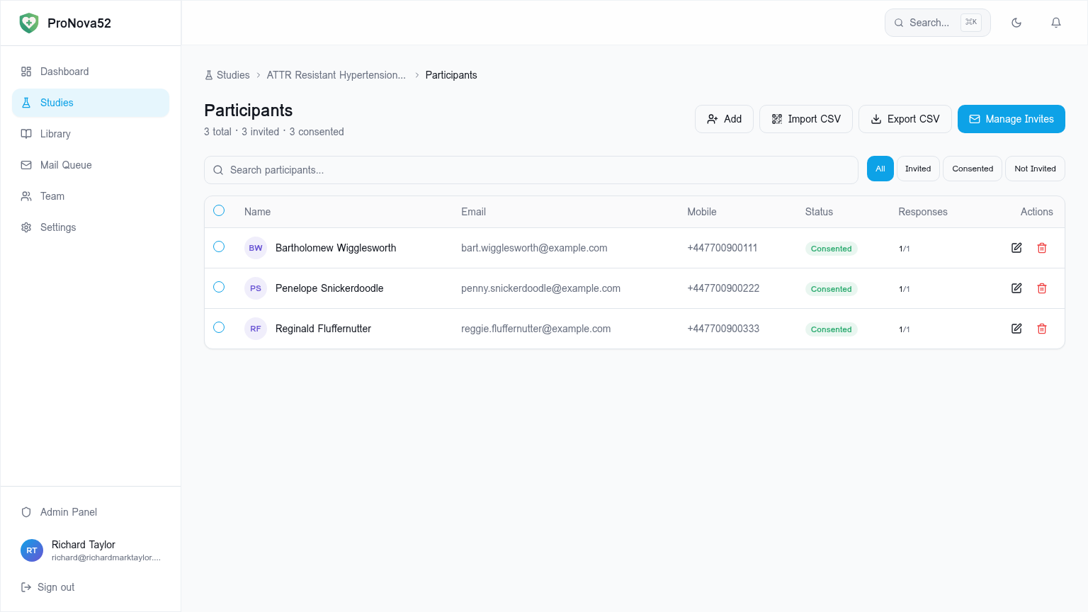 Participant Management screenshot